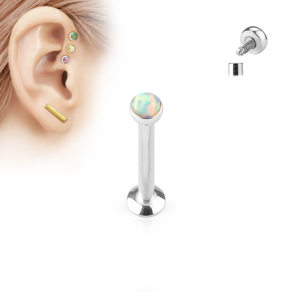 Labret Opale Plate Argent Filetage Interne
