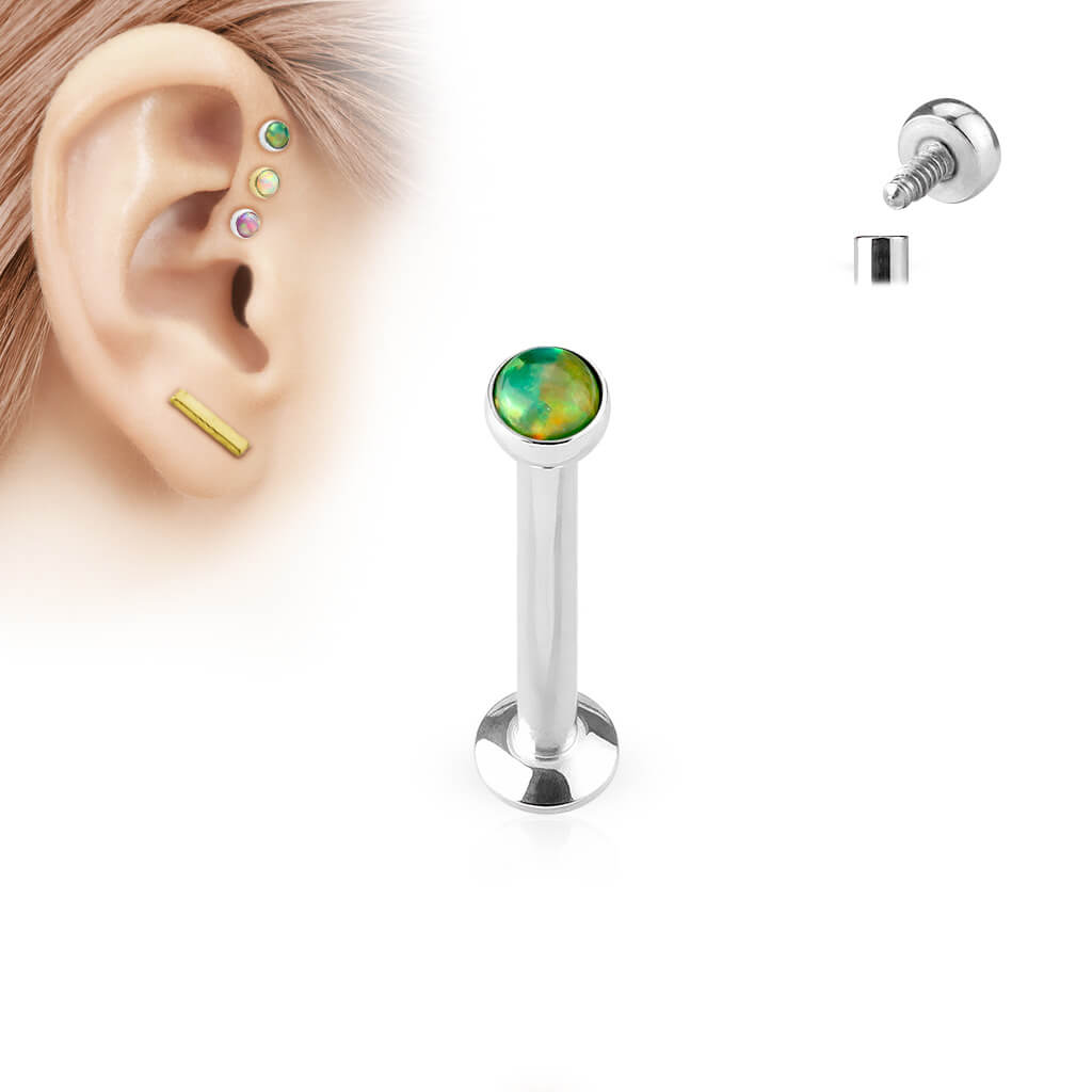 Labret Opale Plate Argent Filetage Interne