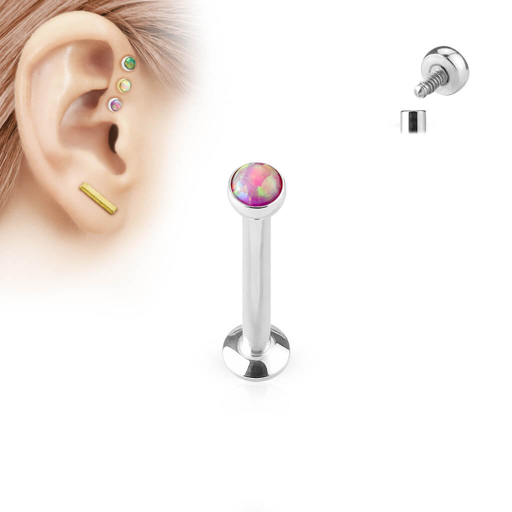 Labret Opale Plate Argent Filetage Interne