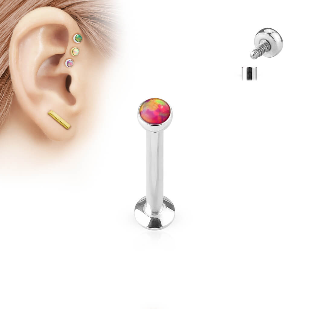 Labret Opale Plate Argent Filetage Interne