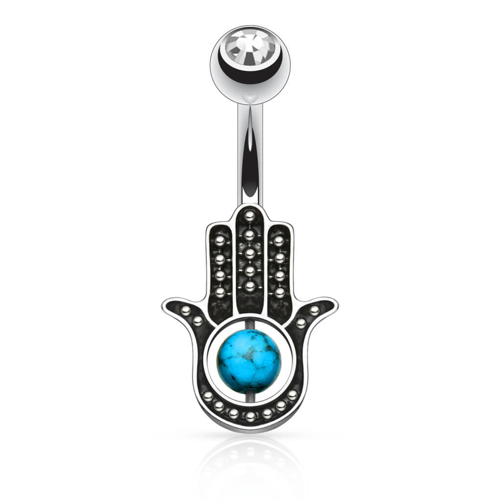 Piercing Nombril Hamsa Turquoise Zircone
