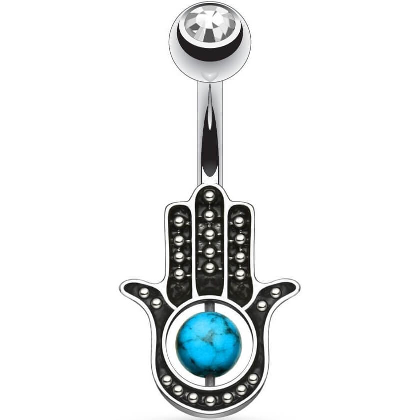 Piercing Nombril Hamsa Turquoise Zircone