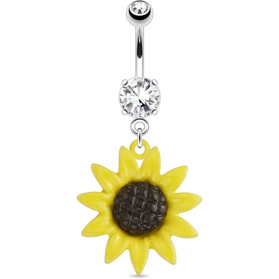 Belly Button Piercing Sunflower dangle Zirconia Silver