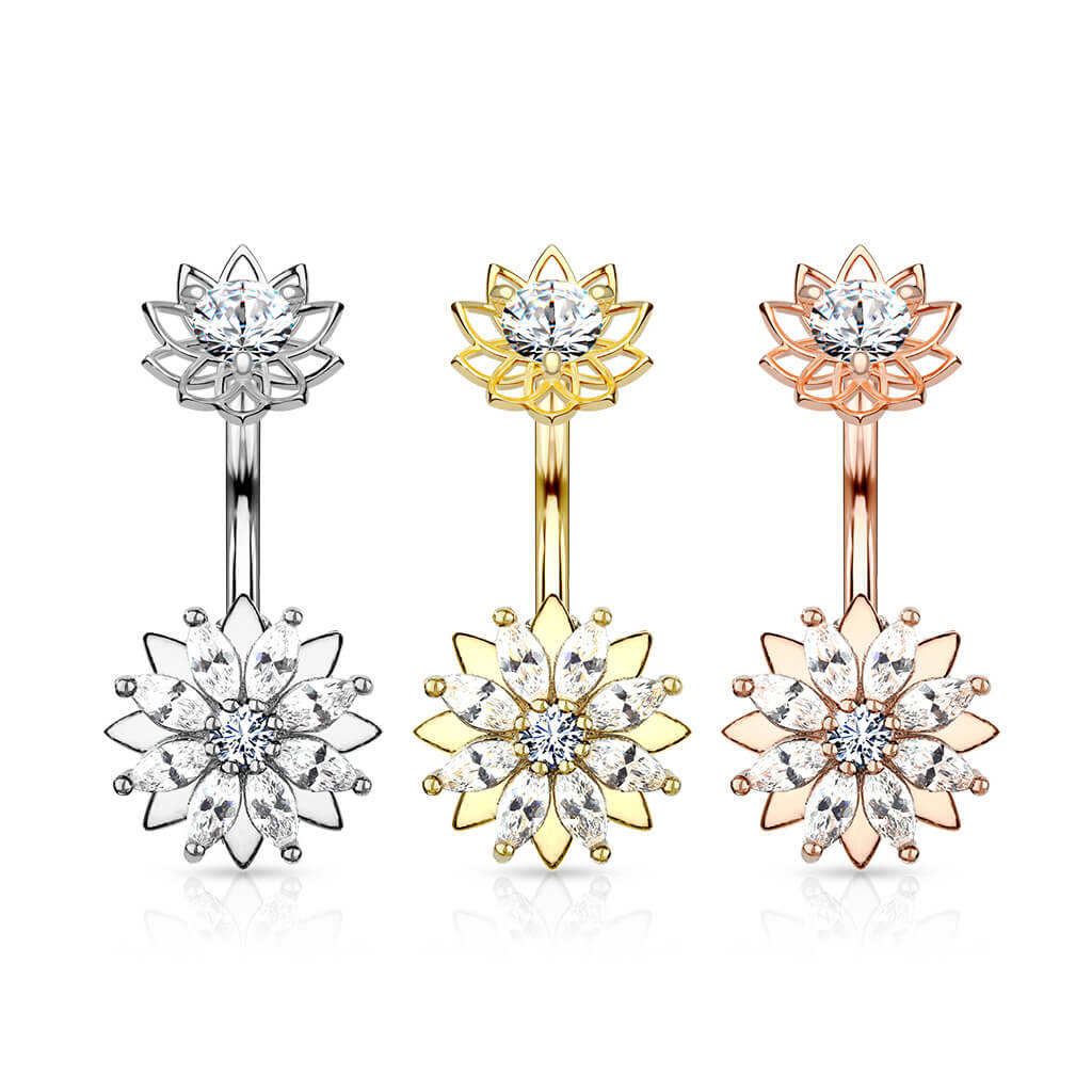 Belly Button Piercing Flower Zirconia Internally Threaded