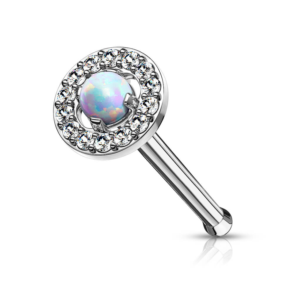 Nose Stud Zirconia Opal Round Silver