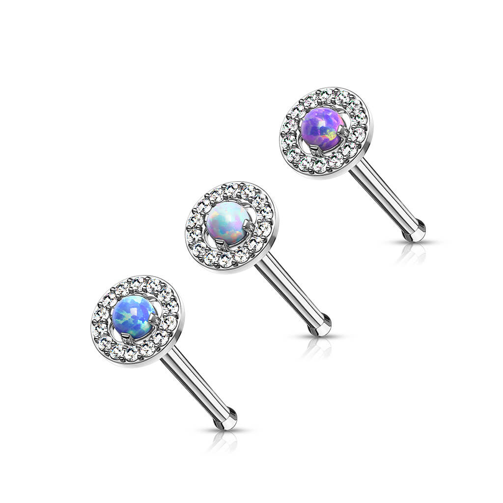 Nose Stud Zirconia Opal Round Silver