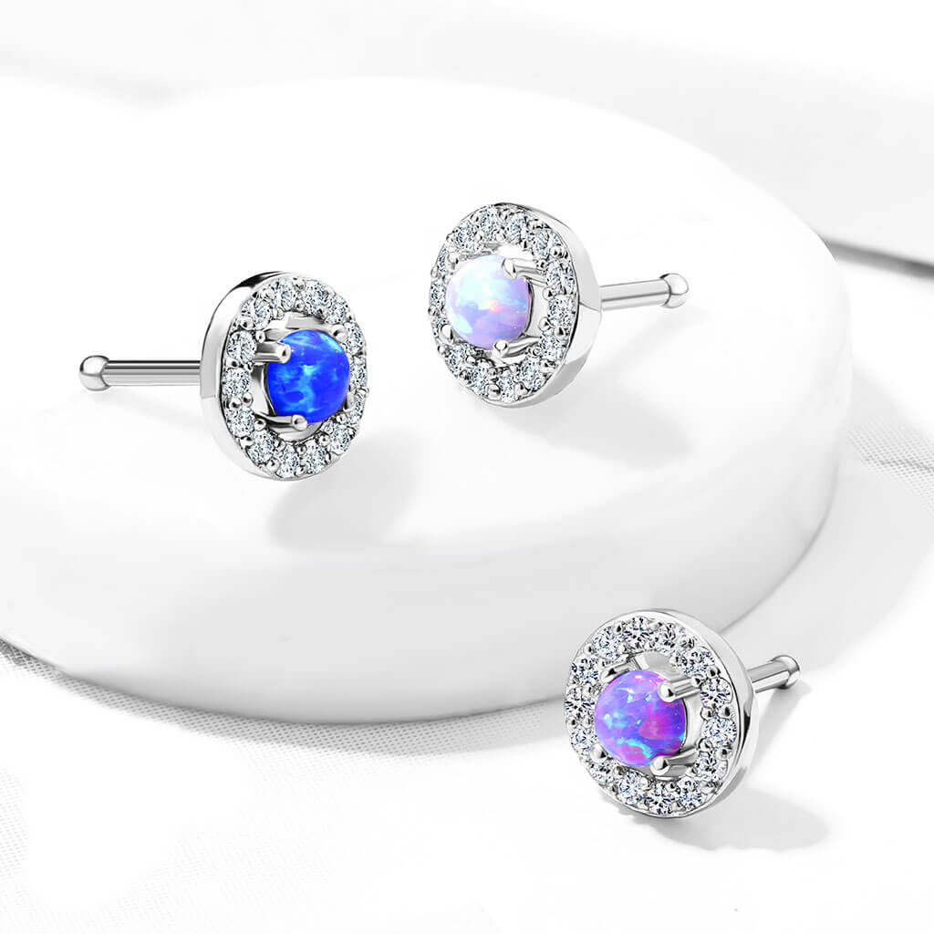 Nose Stud Zirconia Opal Round Silver