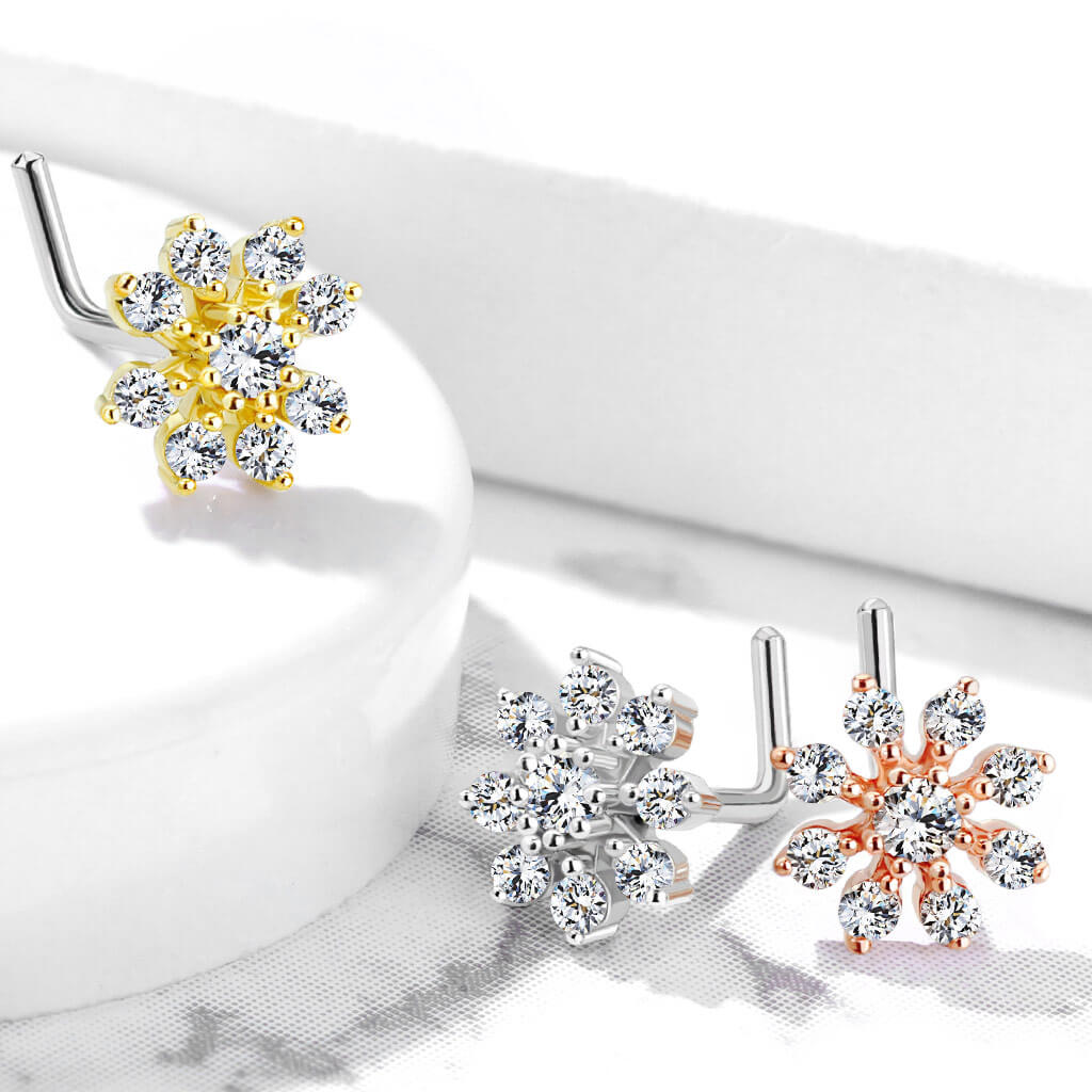 Nose L-Shape Flower Zirconia