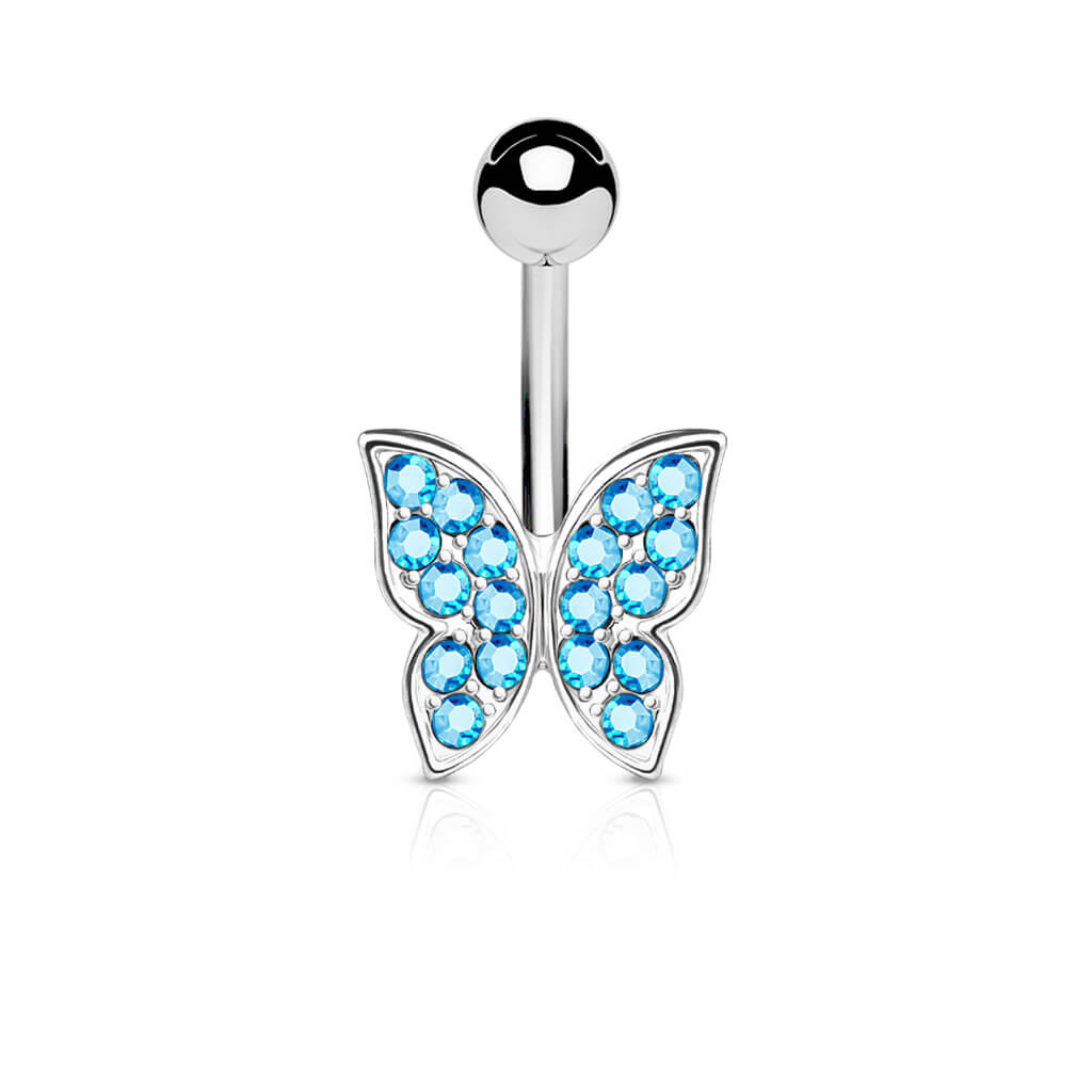 Belly Button Piercing Butterfly Zirconia Silver