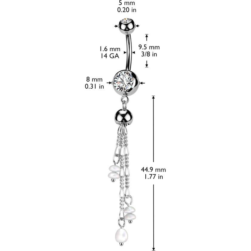 Belly Button Piercing dangle zirconia pearl