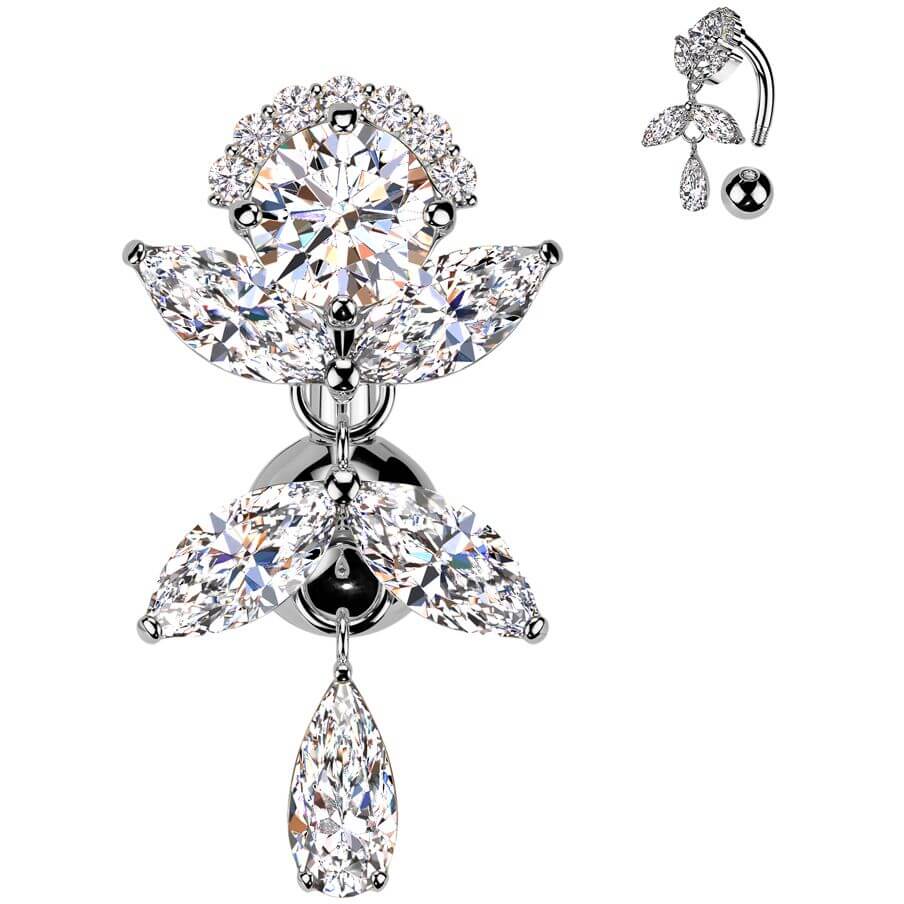 Belly Button Piercing titanium brass top down zirconia dangle