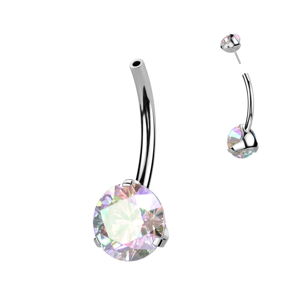 Titanio Piercing Ombelico Superiore a sfera con zircone Push-In