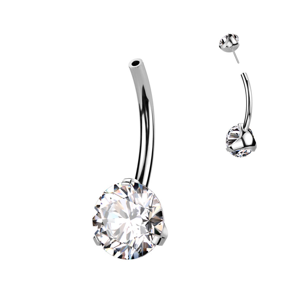 Titanio Piercing Ombelico Superiore a sfera con zircone Push-In