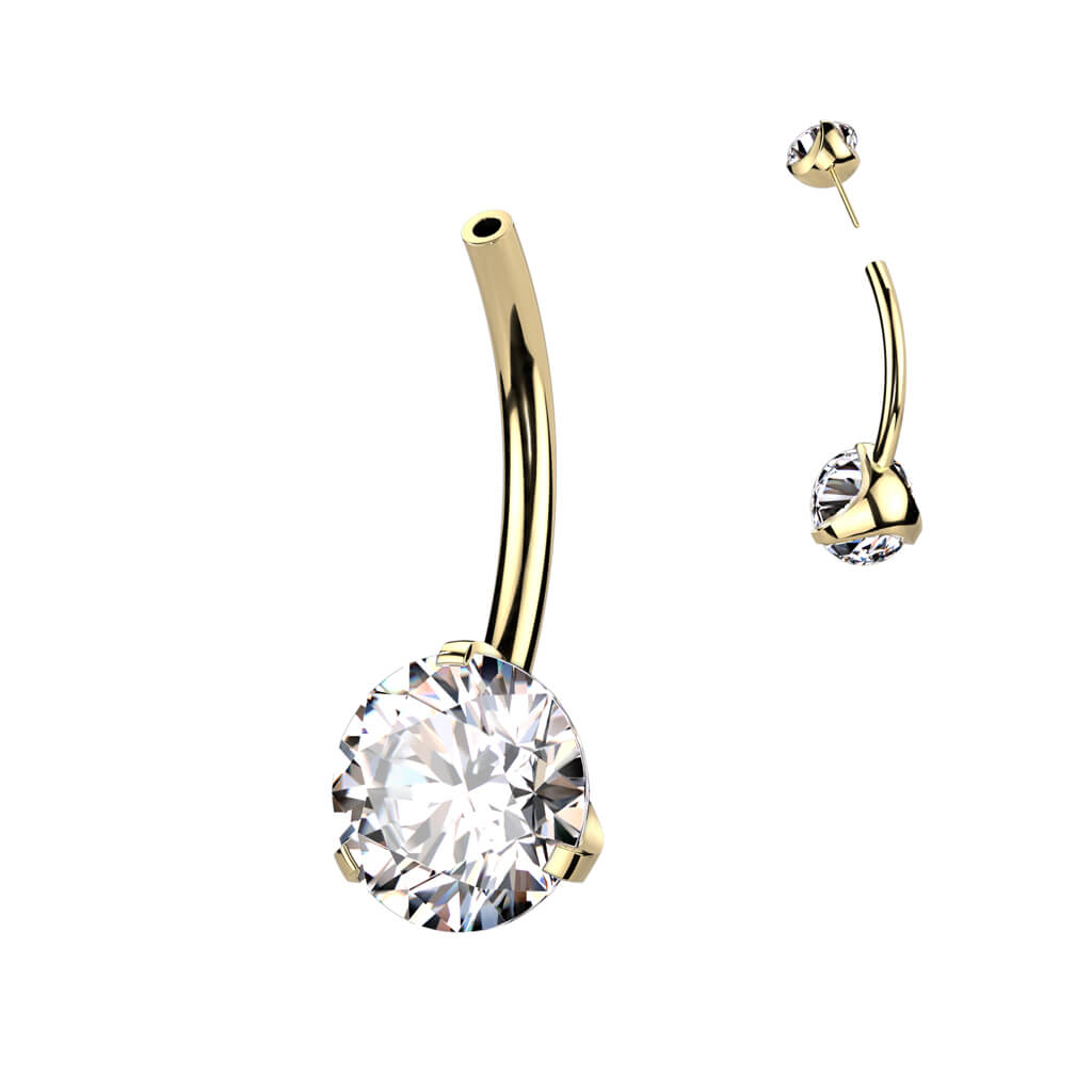 Titanio Piercing Ombelico Superiore a sfera con zircone Push-In