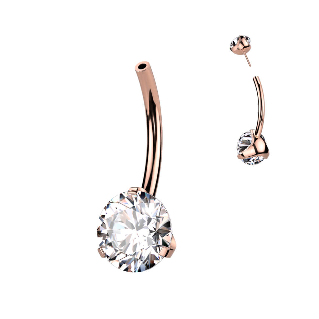 Titanio Piercing Ombelico Superiore a sfera con zircone Push-In