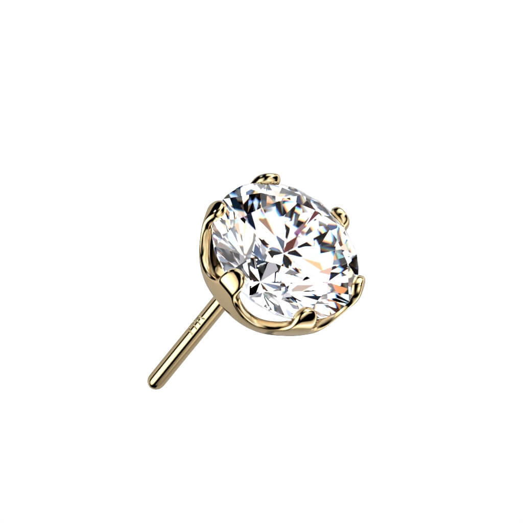 14 Karat Gold Top Zirkonia Rund Gelbgold Weißgold Push-In