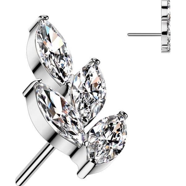 Solid Gold 14 Carat top leaf zirconia Push-In