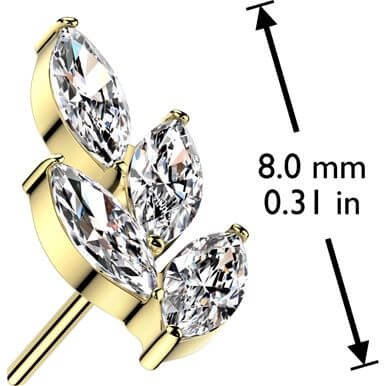 Solid Gold 14 Carat top leaf zirconia Push-In