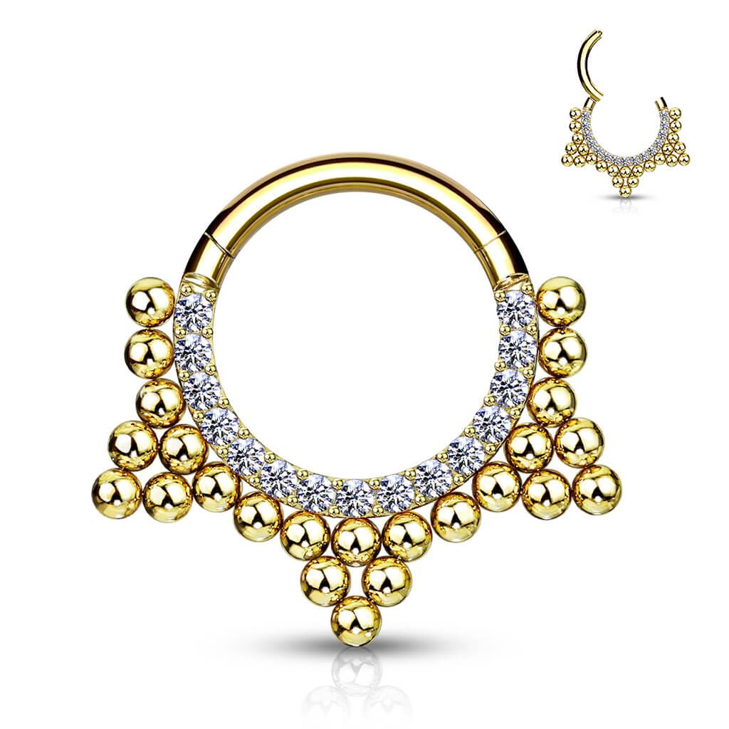 Anello Piercing Zirconi e sfere Clicker