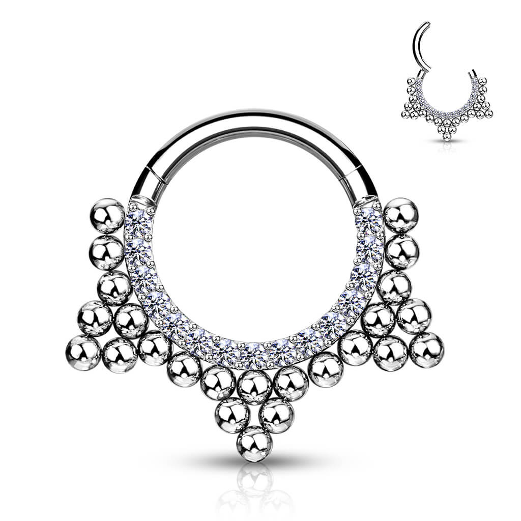 Anello Piercing Zirconi e sfere Clicker