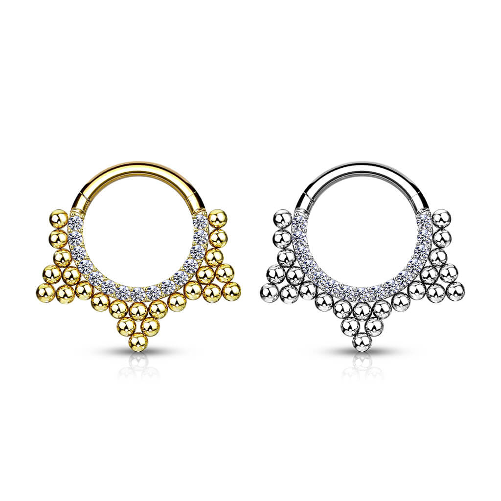 Anello Piercing Zirconi e sfere Clicker