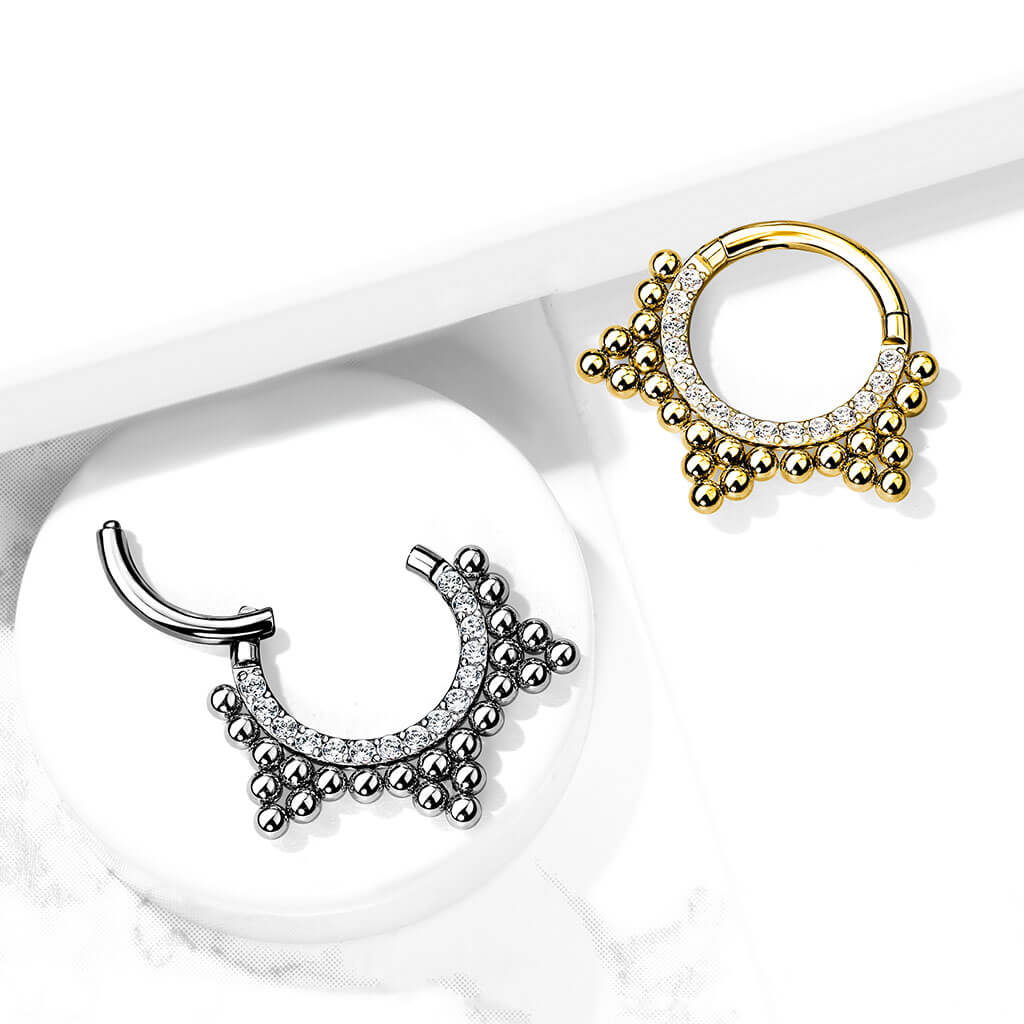 Anello Piercing Zirconi e sfere Clicker