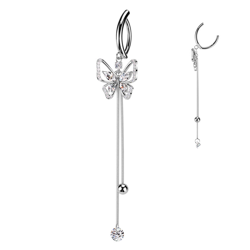 Belly Button Piercing butterfly dangle zirconia Clicker