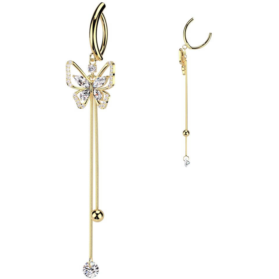 Belly Button Piercing butterfly dangle zirconia Clicker