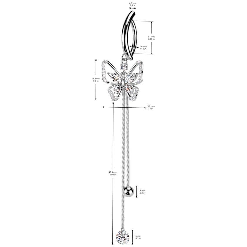 Belly Button Piercing butterfly dangle zirconia Clicker