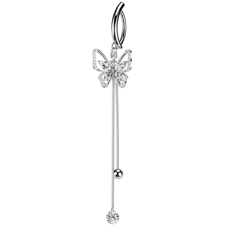 Belly Button Piercing butterfly dangle zirconia Clicker