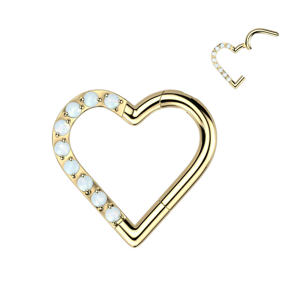 Titanio Anello Piercing Cuore di opali Clicker