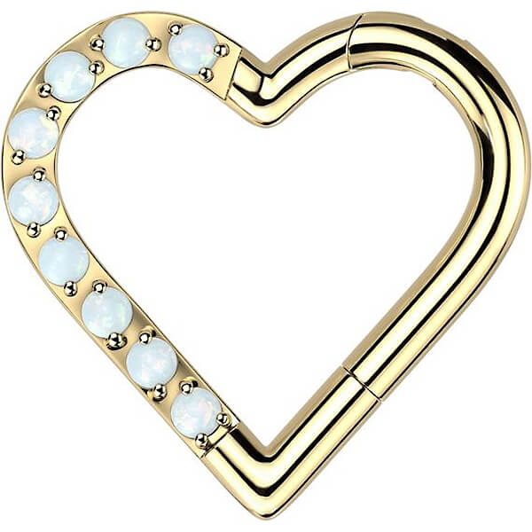 Titanio Anello Piercing Cuore di opali Clicker