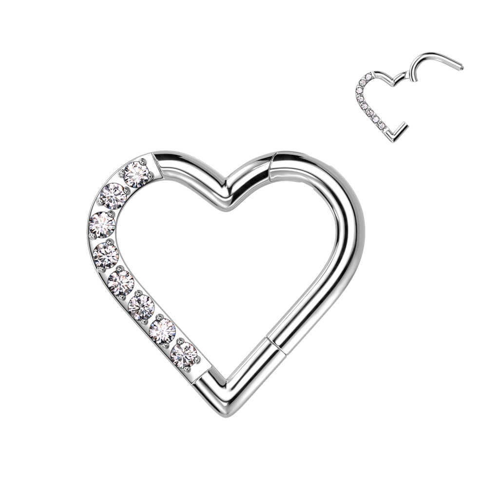 Titanio Anello Piercing Cuore di zirconi Clicker