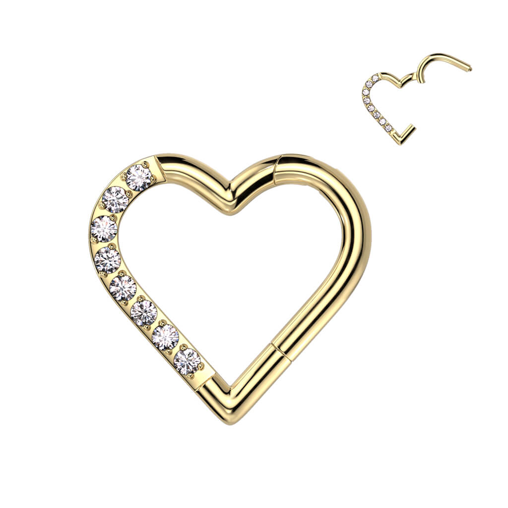 Titanio Anello Piercing Cuore di zirconi Clicker