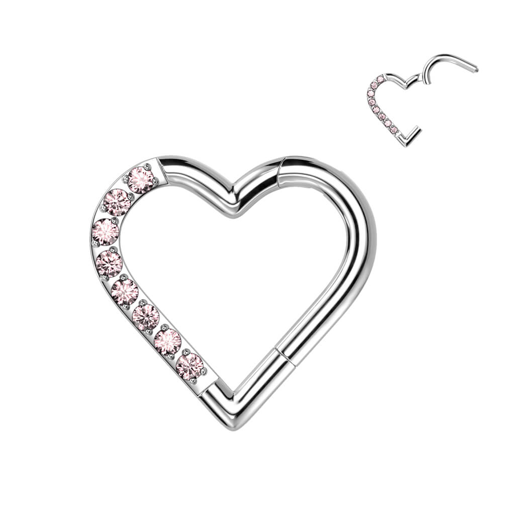 Titanio Anello Piercing Cuore di zirconi Clicker