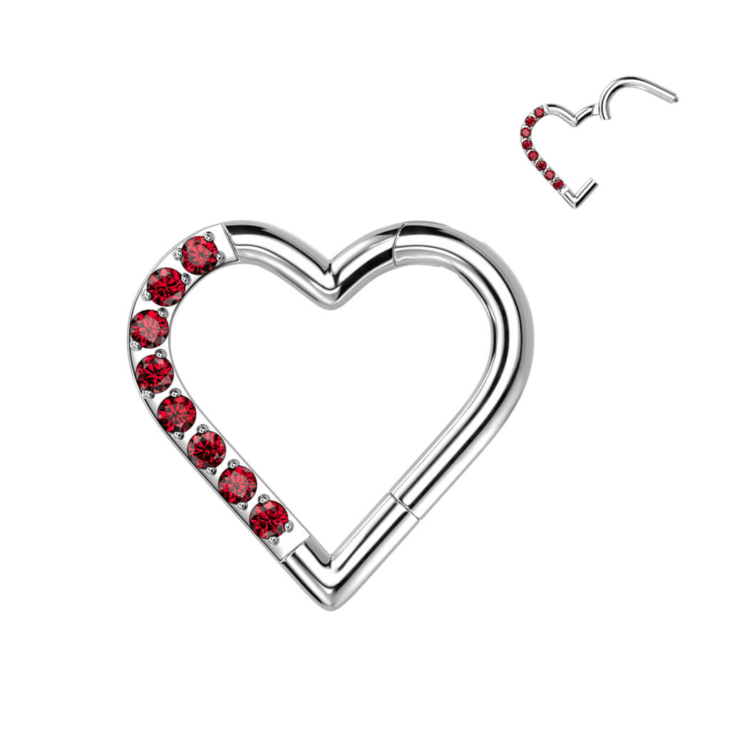 Titanio Anello Piercing Cuore di zirconi Clicker