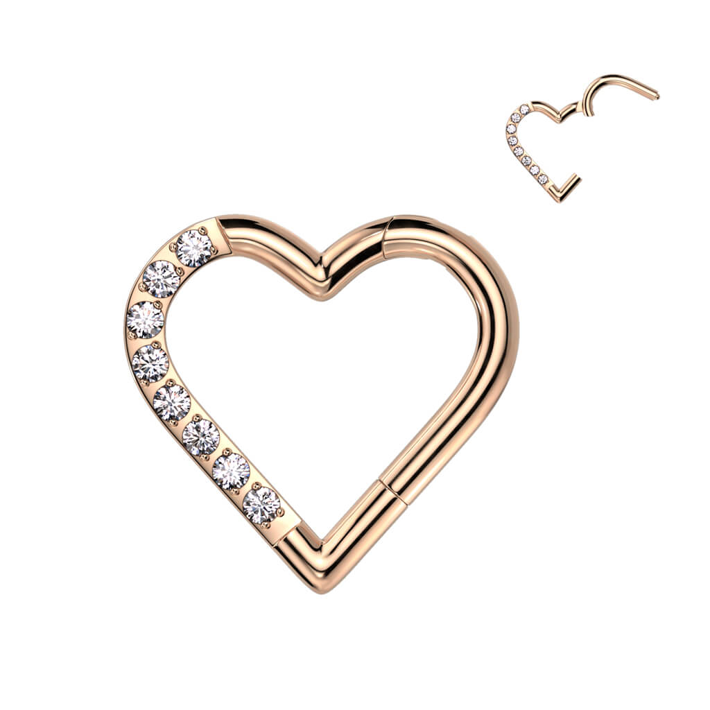 Titanio Anello Piercing Cuore di zirconi Clicker