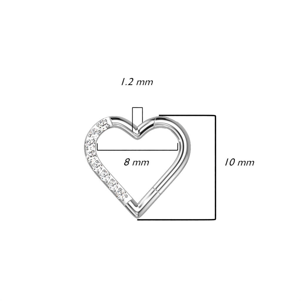 Titanio Anello Piercing Cuore di zirconi Clicker