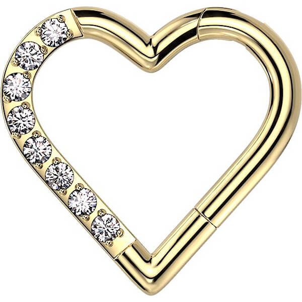 Titanio Anello Piercing Cuore di zirconi Clicker