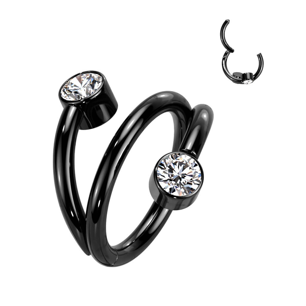 Titanio Anello Piercing Doppia linea con sfere di zircone Clicker
