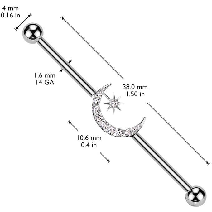 Titanium Industrial Barbell hilal ottoman moon star zirconia Internally Threaded