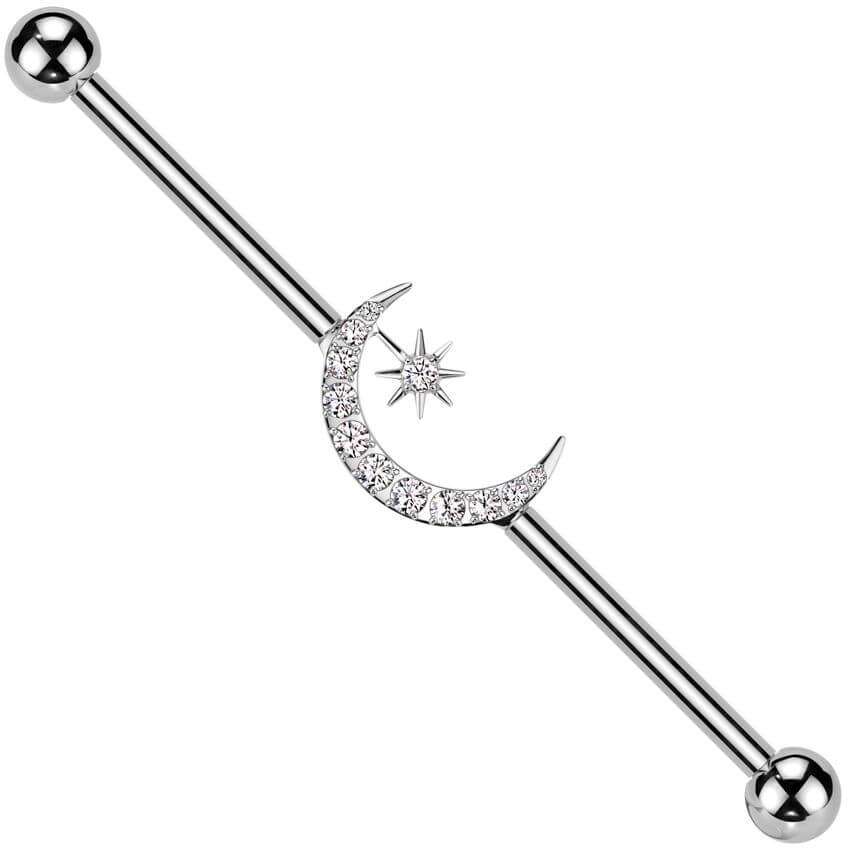Titanium Industrial Barbell hilal ottoman moon star zirconia Internally Threaded