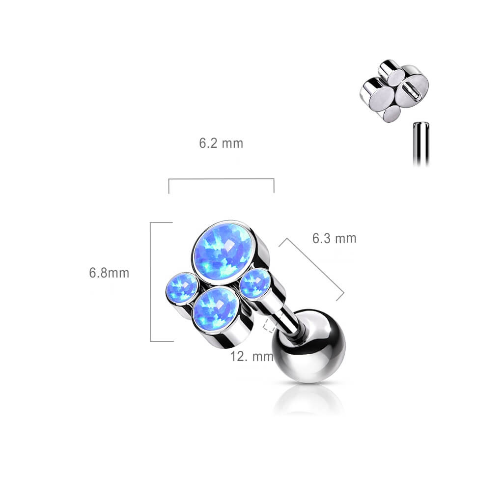 Titanio Barbell 4 cilindri d´argento con opali Filettatura Interna