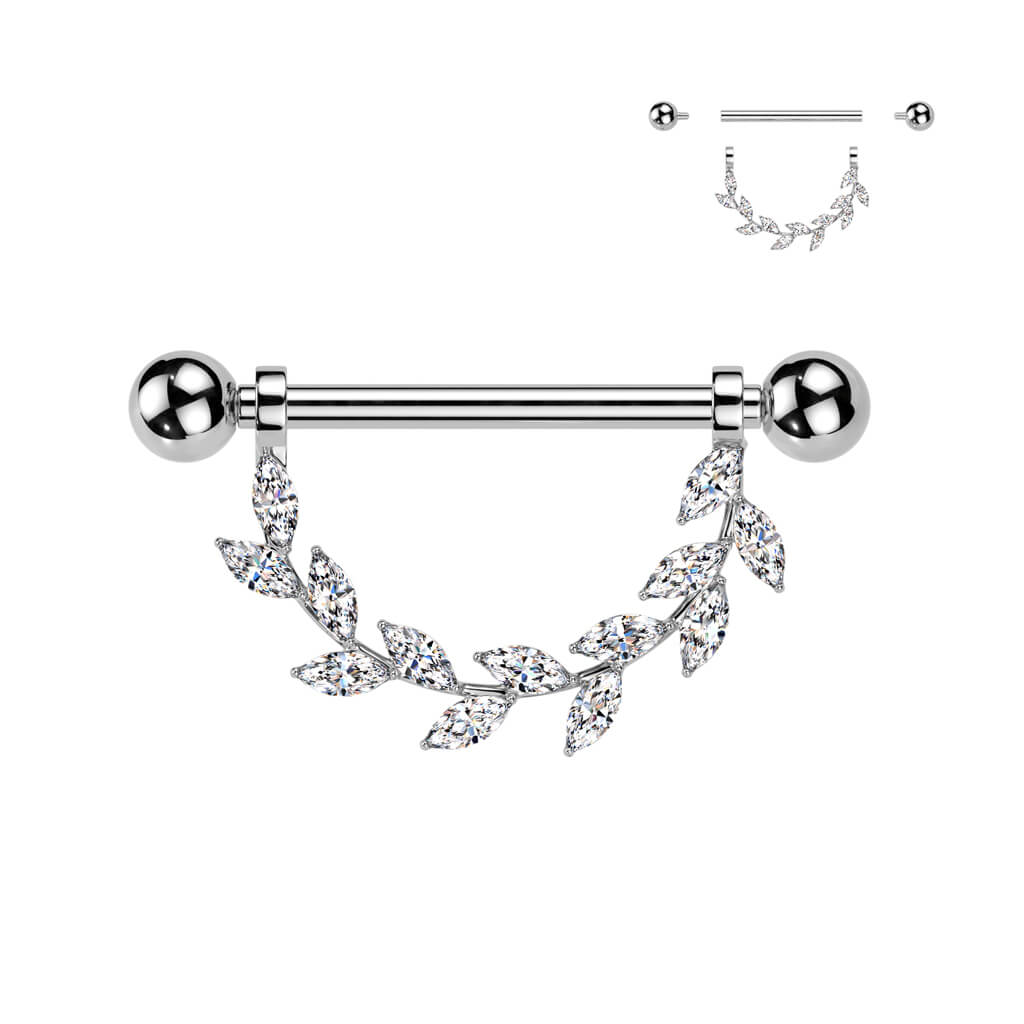 Titanium Nipple Piercing leafs zirconia Internally Threaded