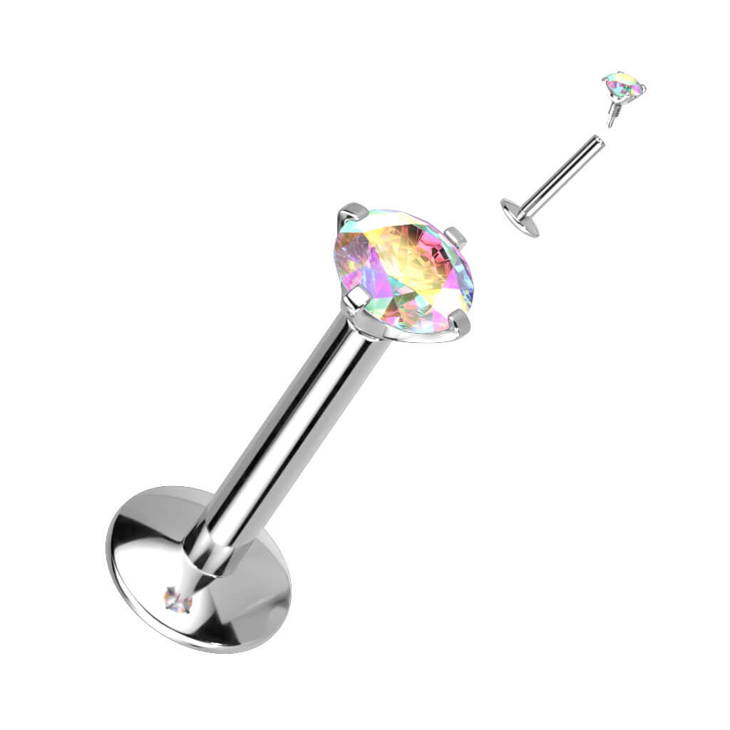 Titane Labret Zircone Filetage Interne