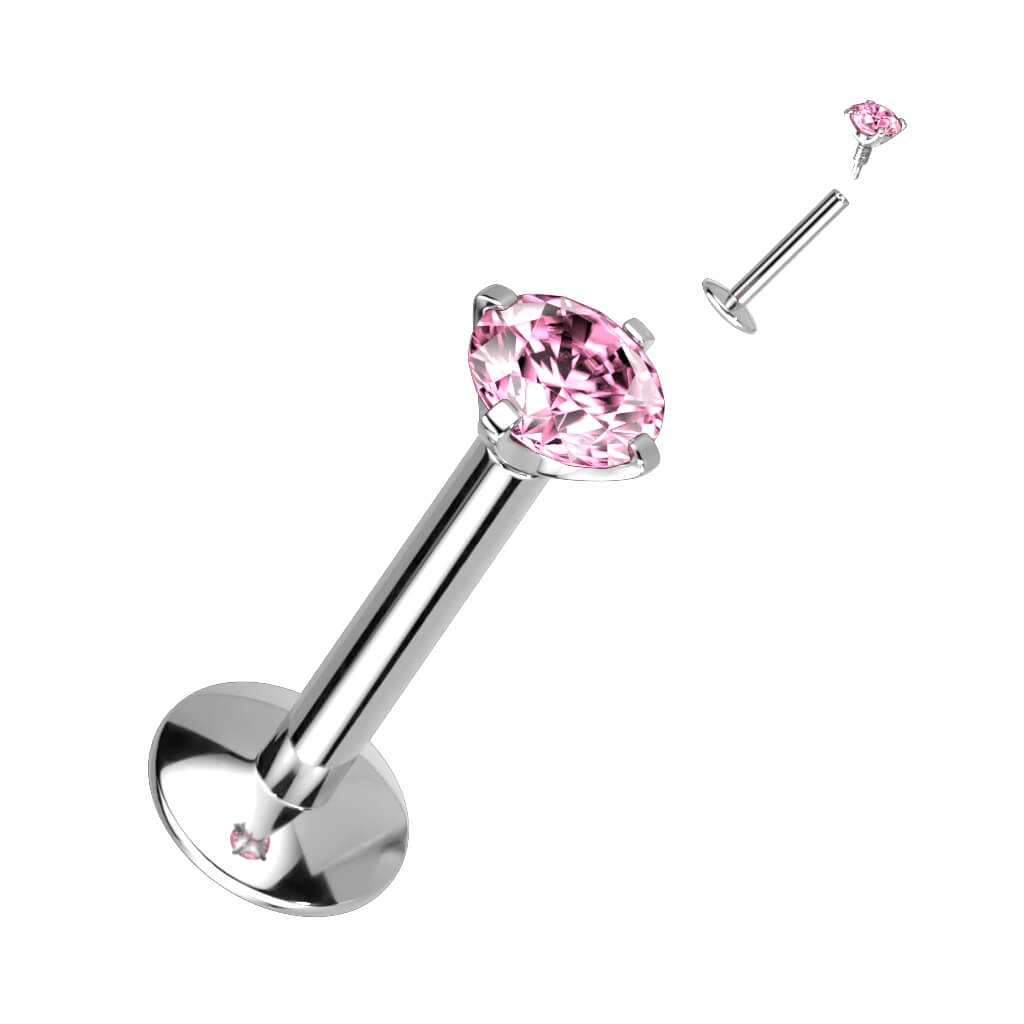 Titane Labret Zircone Filetage Interne