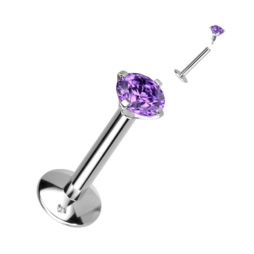 Titane Labret Zircone Filetage Interne