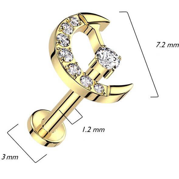 Titanium Labret moon zirconia Internally Threaded