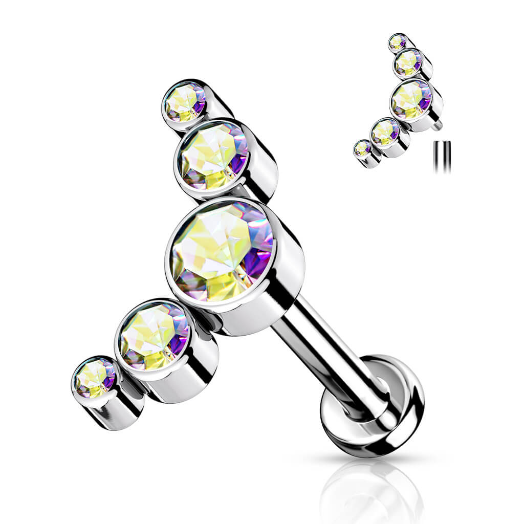 Titan Labret 5 Zirkonia Flach Silber Innengewinde