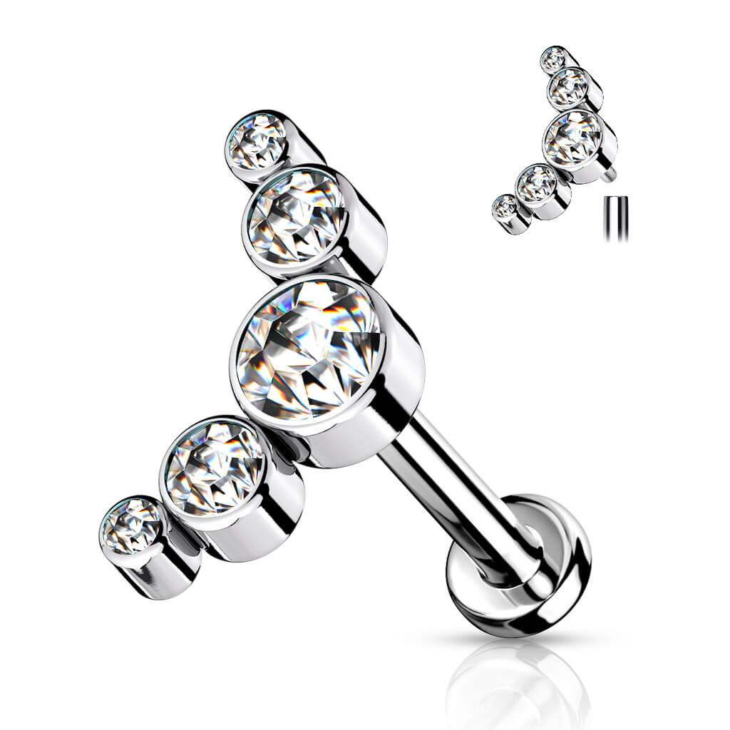 Titan Labret 5 Zirkonia Flach Silber Innengewinde